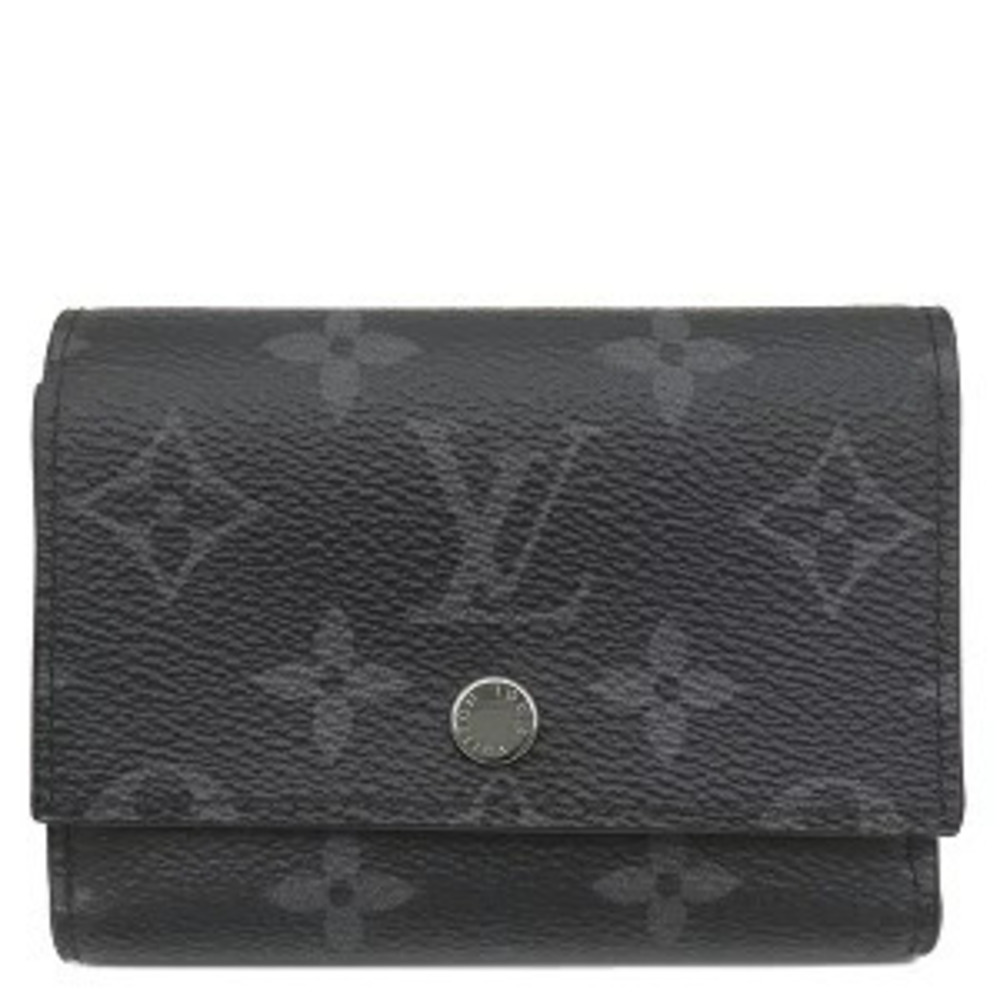 Louis Vuitton Victor Tri fold Wallet Leather Monogram Eclipse Black Compact